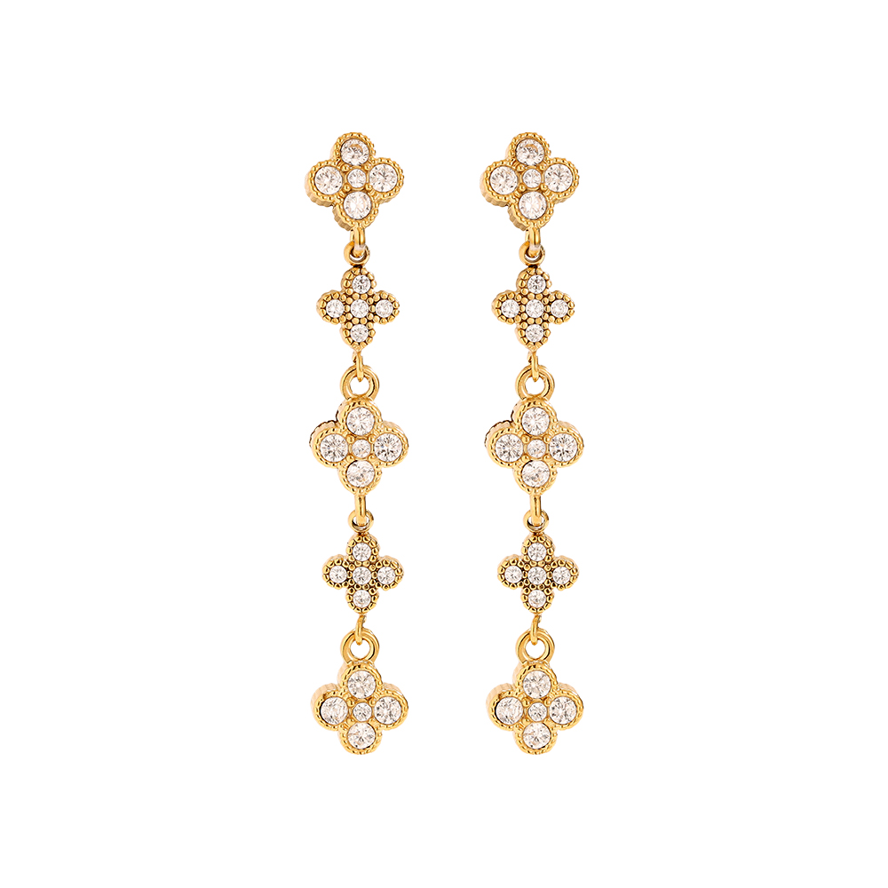 2.4cm Diamond Flower Chain Stainless Steel Earrings      