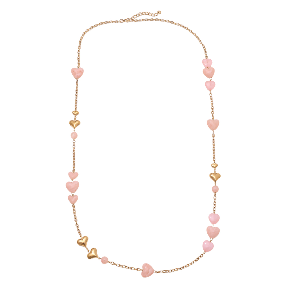 102cm Acrylic Hearts And Gold Hearts Stainless Steel Necklaces  