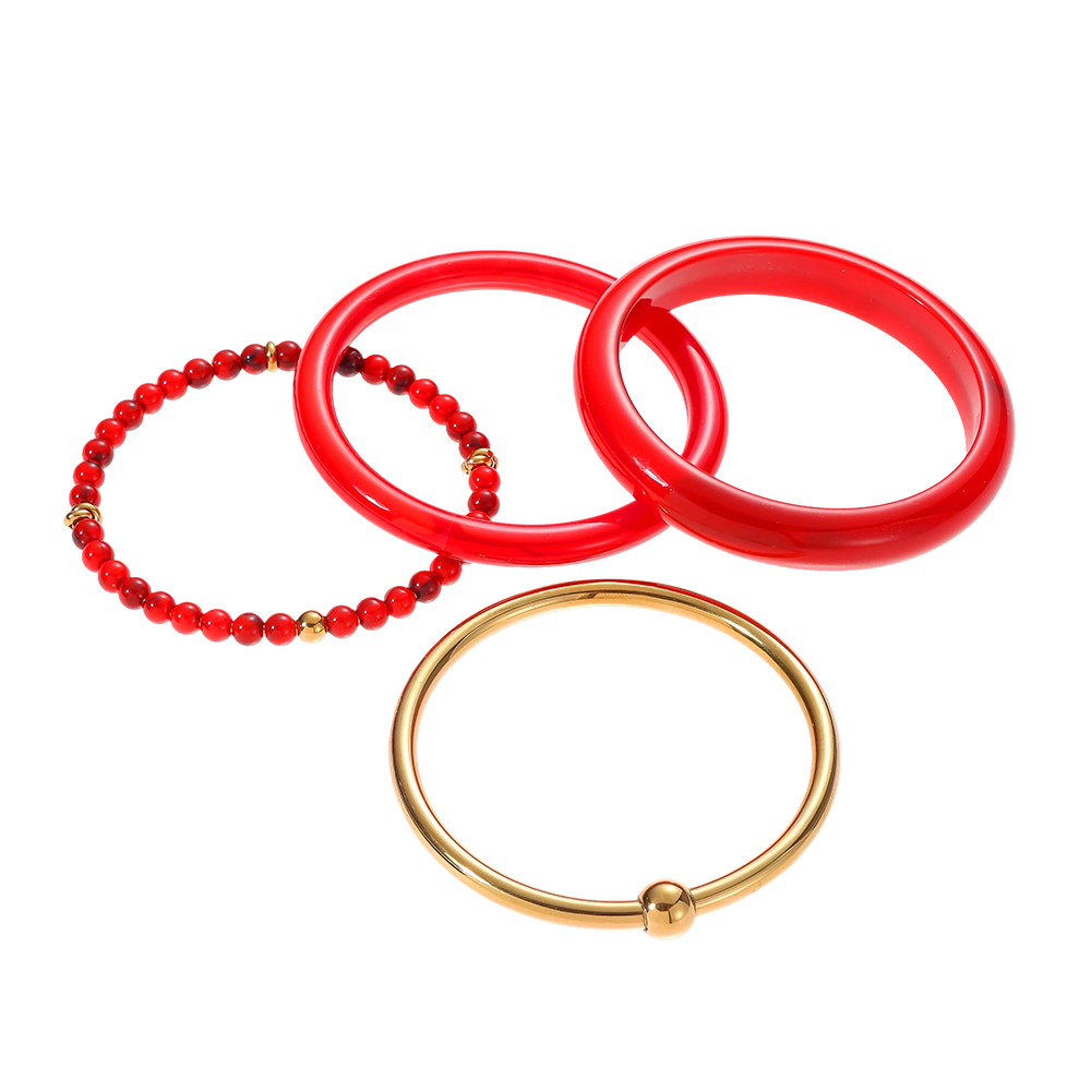 Stainless steel bangle set 6.5cm width 4 pieces acrylic 