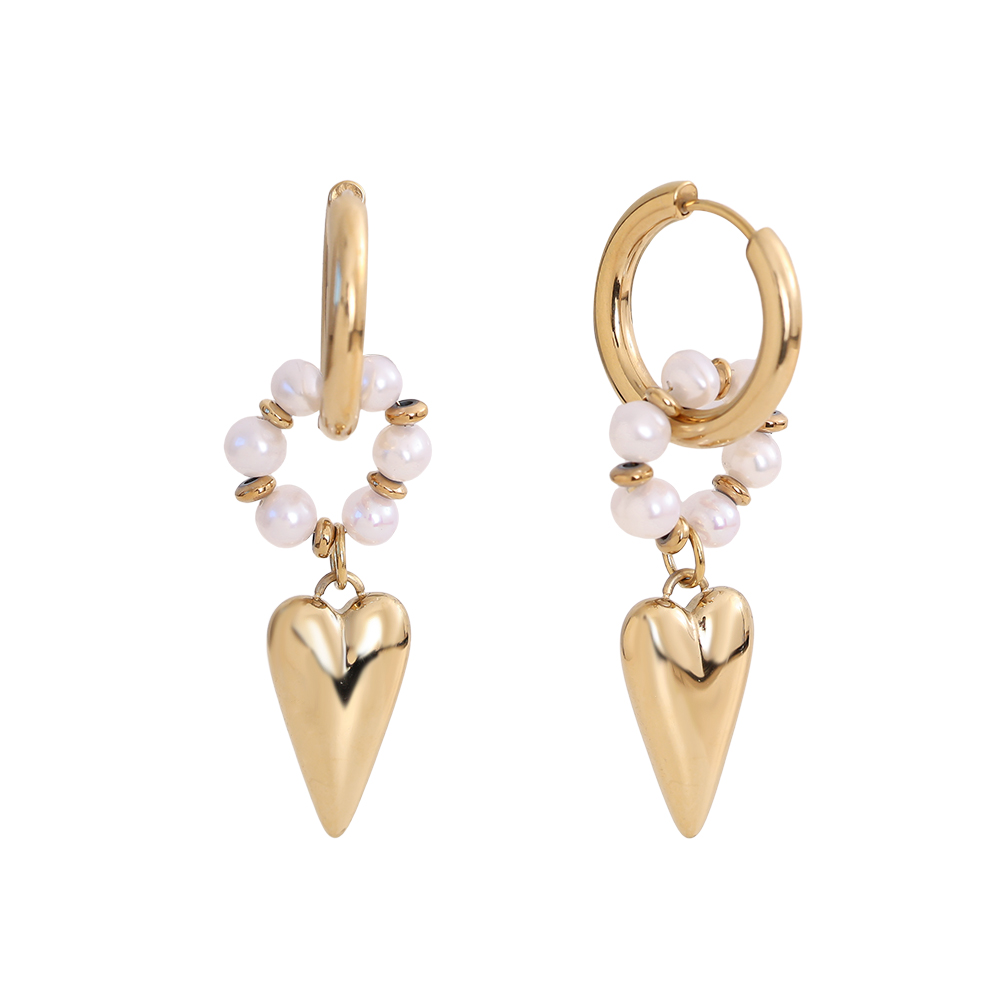 47*20mm heart freshwater pearl stainless steel earrings 