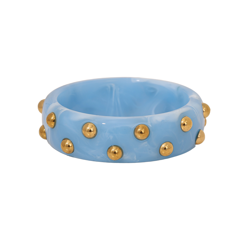 Round Chunky Acrylic With Dots Stainless Steel Bangle  