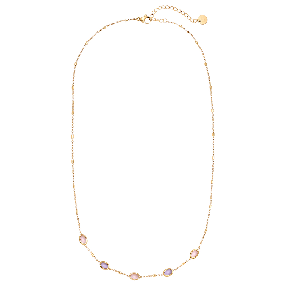 40cm Small Oval Glass Stainless Steel Necklace     