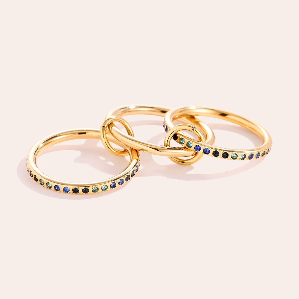 Three Layer Blue Colour Gradient Diamond Stainless Steel Ring     Three Layer Blue Colour Gradient Diamond Stainless Steel Ring