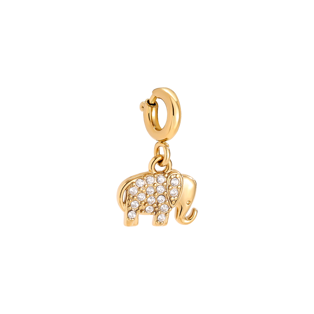 15mm Spring Clasp Diamond Elephant Stainless Steel Pendant       