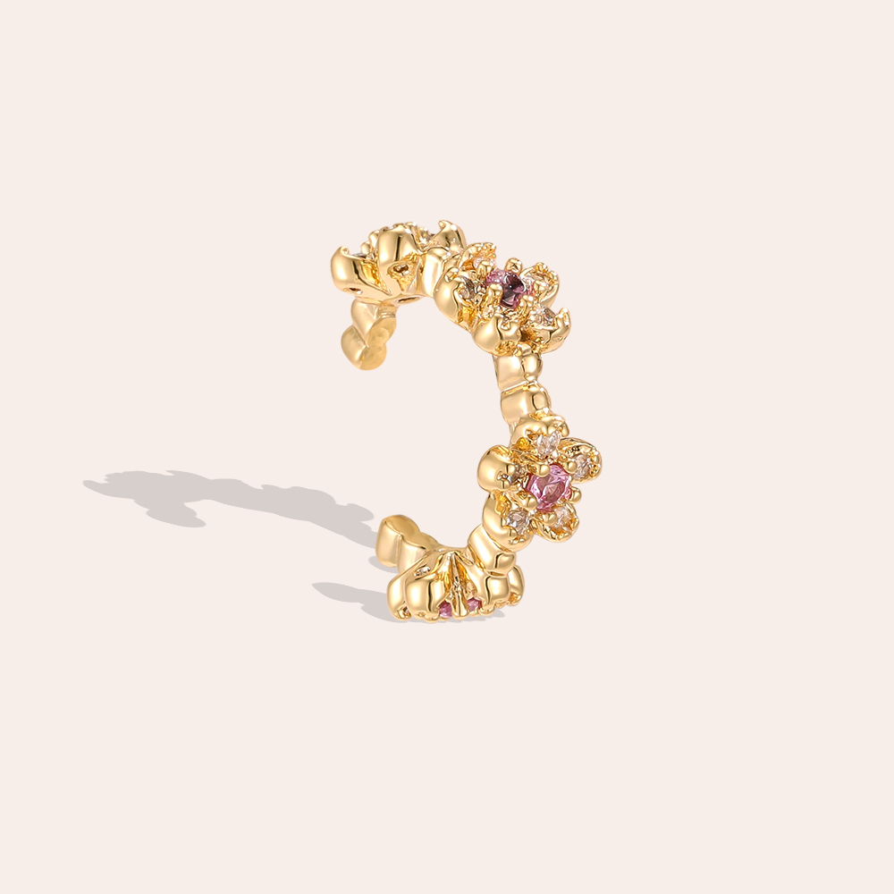 Gold-plated ear cuffs 15mm zirconia small flowers