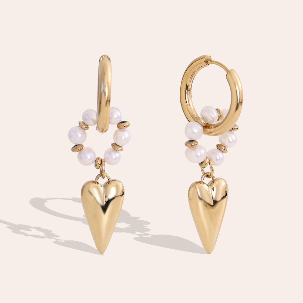 47*20mm heart freshwater pearl stainless steel earrings 