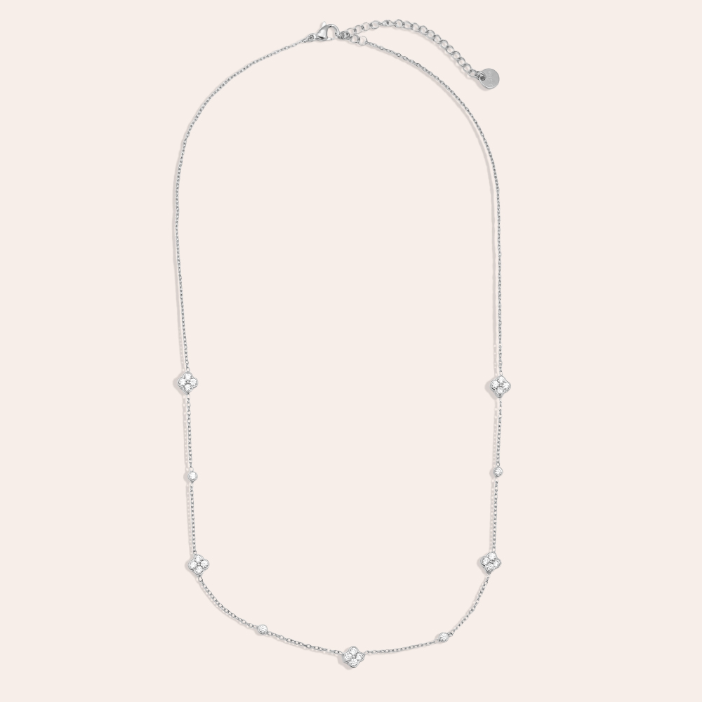 43cm Small Diamond Flower Stainless Steel Necklace   