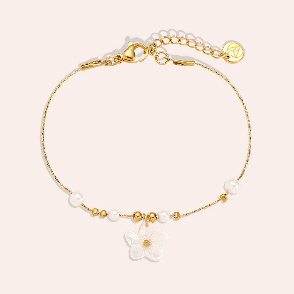 17cm Pearl Dots And Flower stainless steel bracelet   