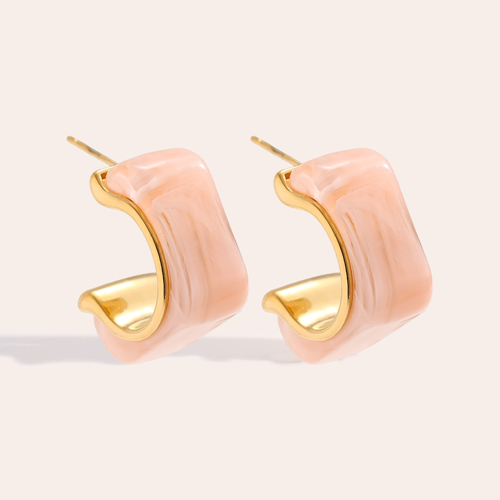 25mm Cube Half Hoop Resin Stainless Steel Earrings     