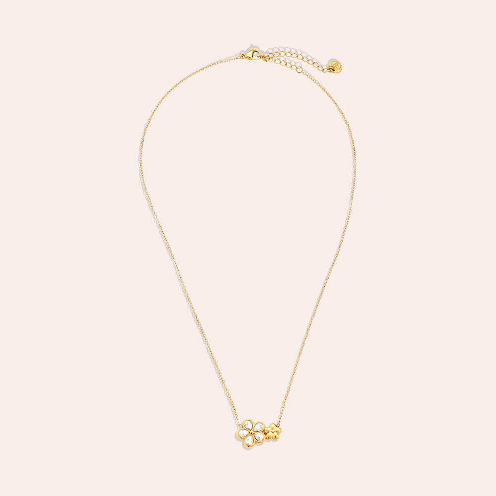 40cm double rhinestone flower stainless steel necklace