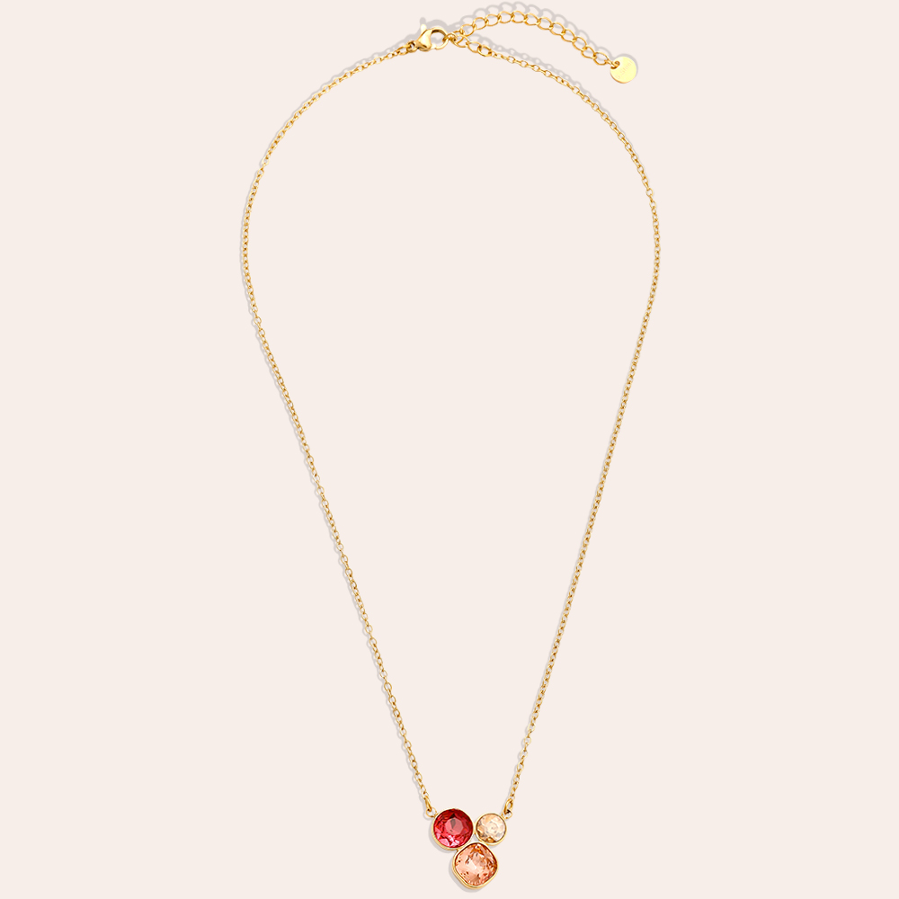 40cm pink glass collection stainless steel necklace   