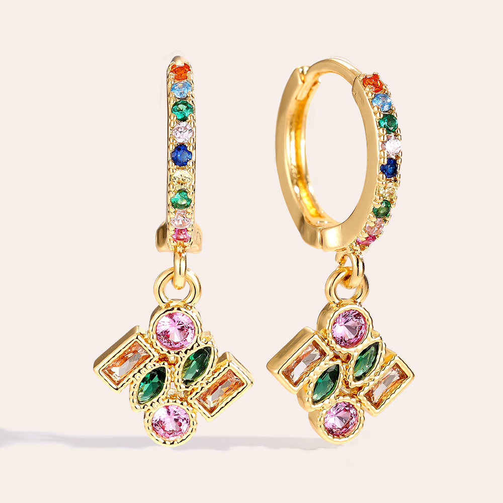 2.5cm Combined Cubes Diamond Gold-plated Earrings