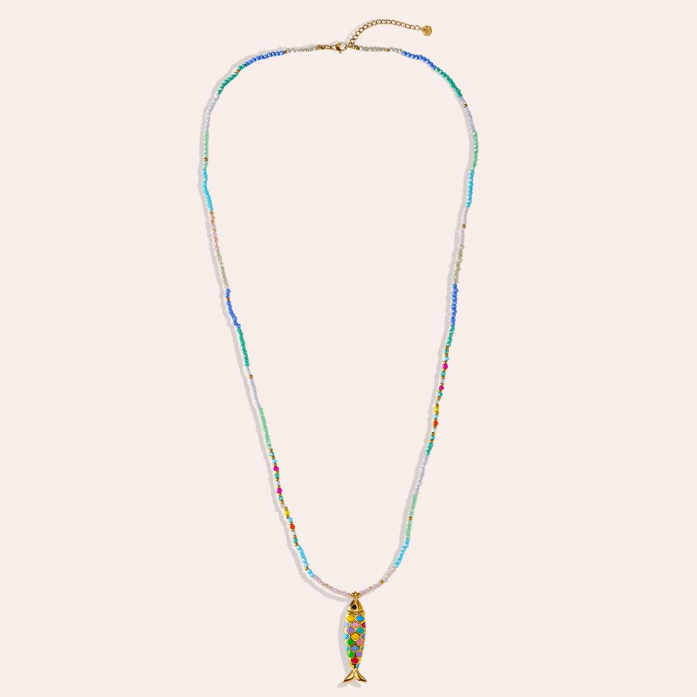 Stainless steel necklace 90cm colourful fish 