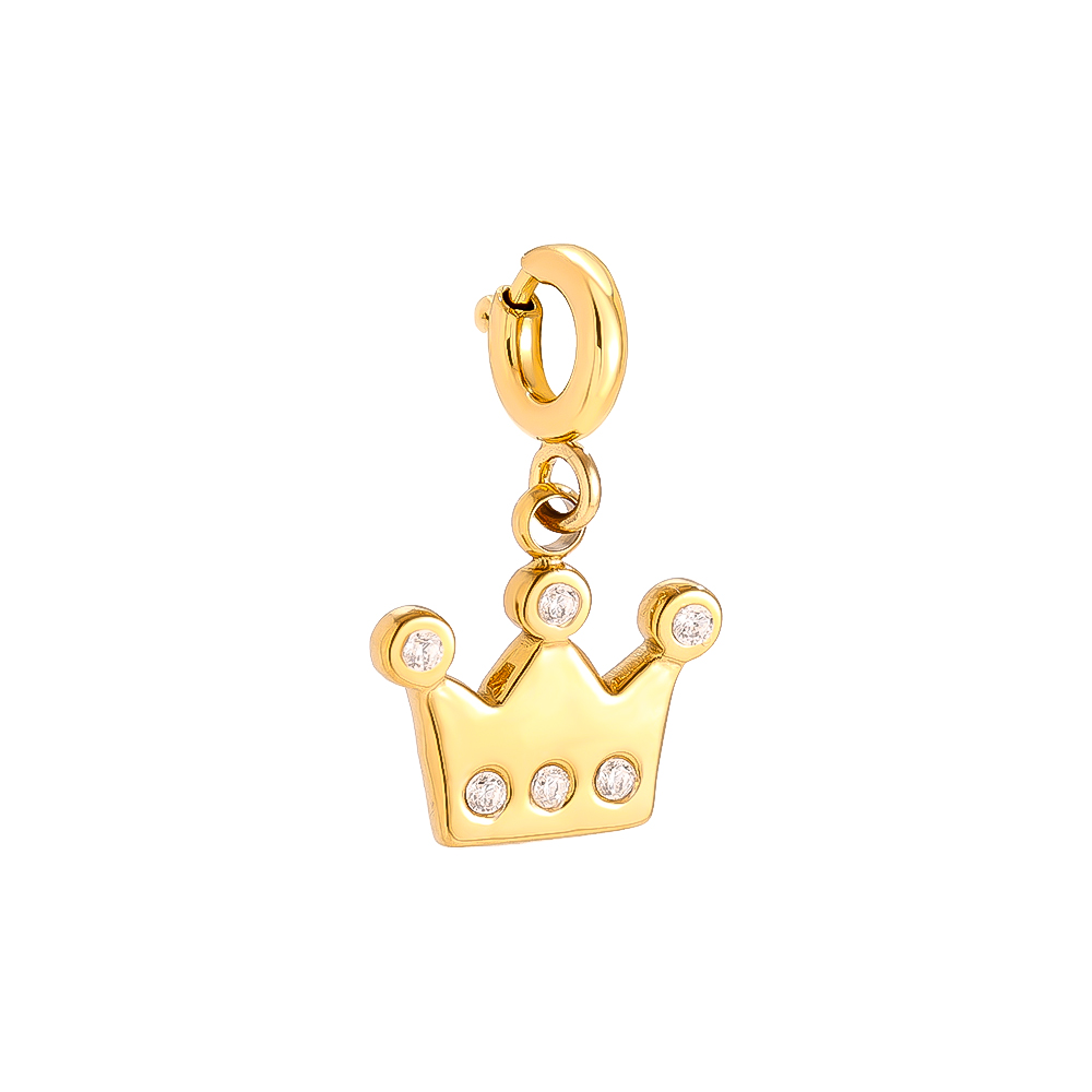 0.7cm Spring Clasp Diamond Crown Stainless Steel Pendant      
