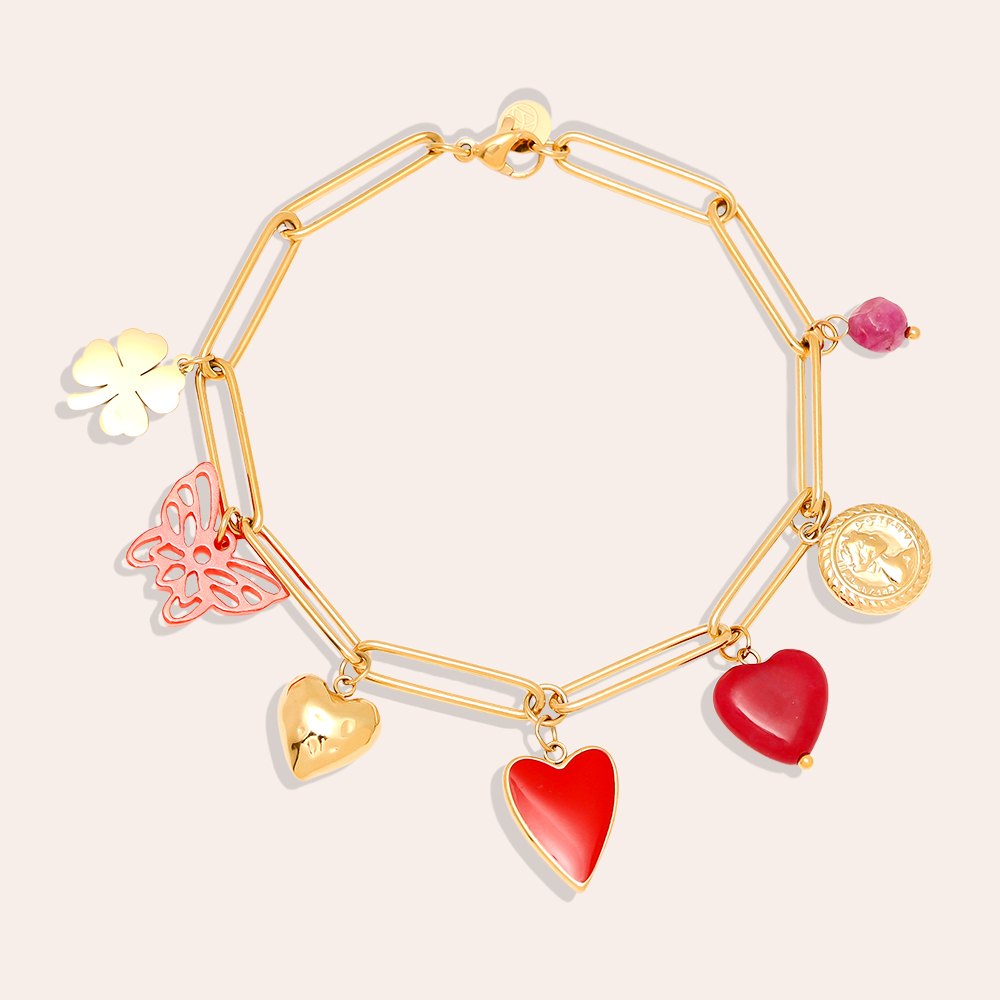 21cm Red Charms stainless steel bracelet 