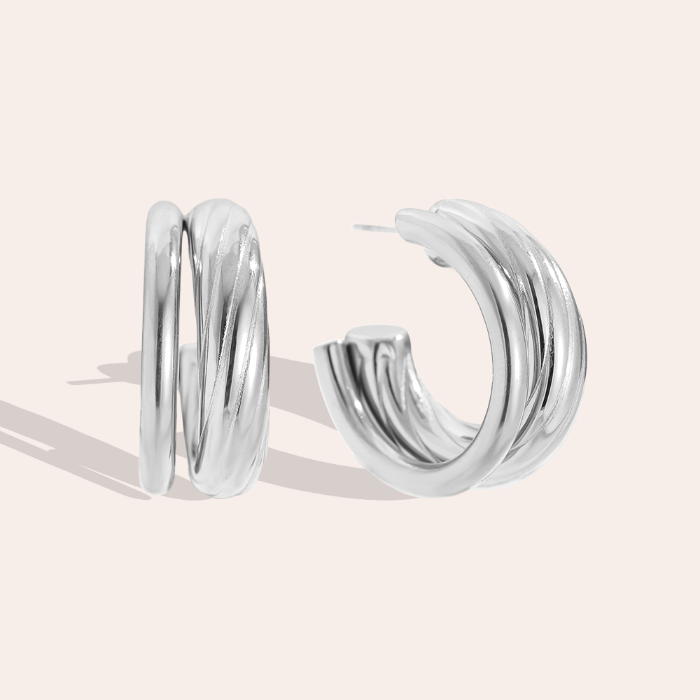 2cm Two Layer Half Hoop Stainless Steel Earrings        