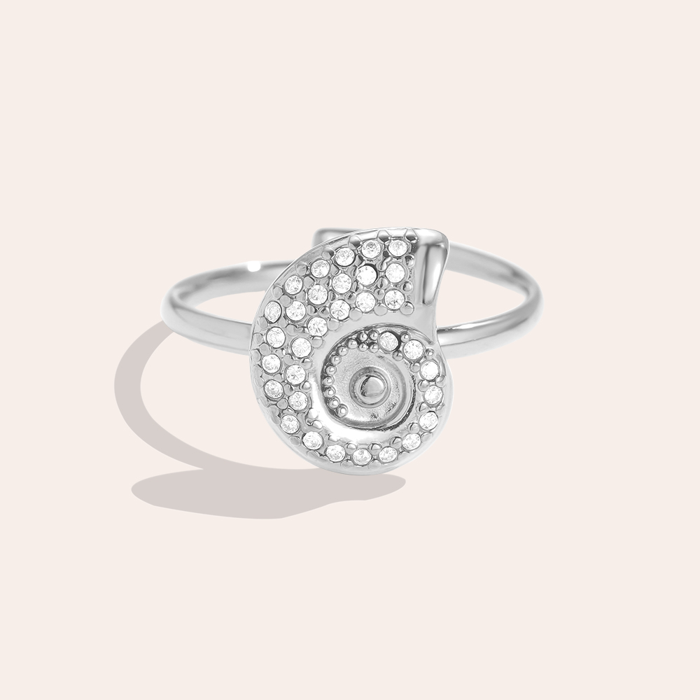 Adjustable rhinestone scroll stainless steel ring   