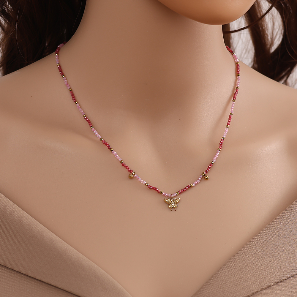 40cm crystal necklace with butterfly stainless steel necklace 