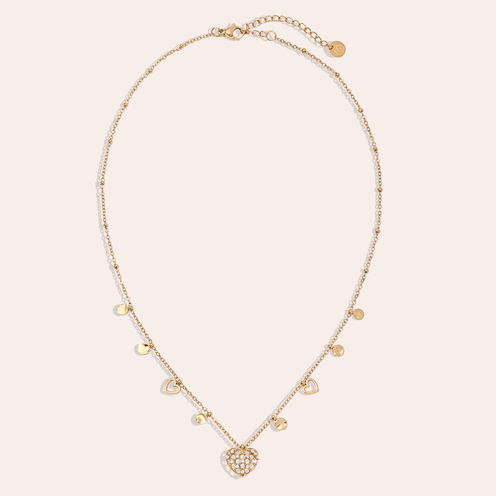 40cm mesh heart rhinestone charm stainless steel necklace 