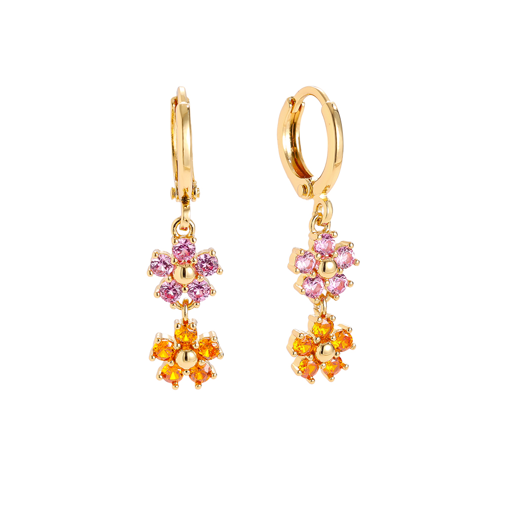 3cm Nice Colourful Diamond Flowers Gold-plated Earrings    