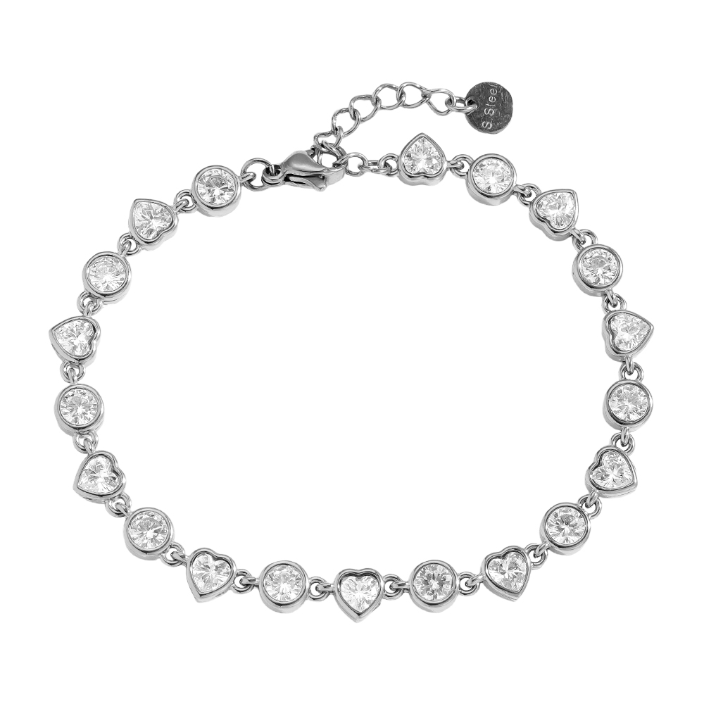 16cm minimalist zirconia heart stainless steel bracelet