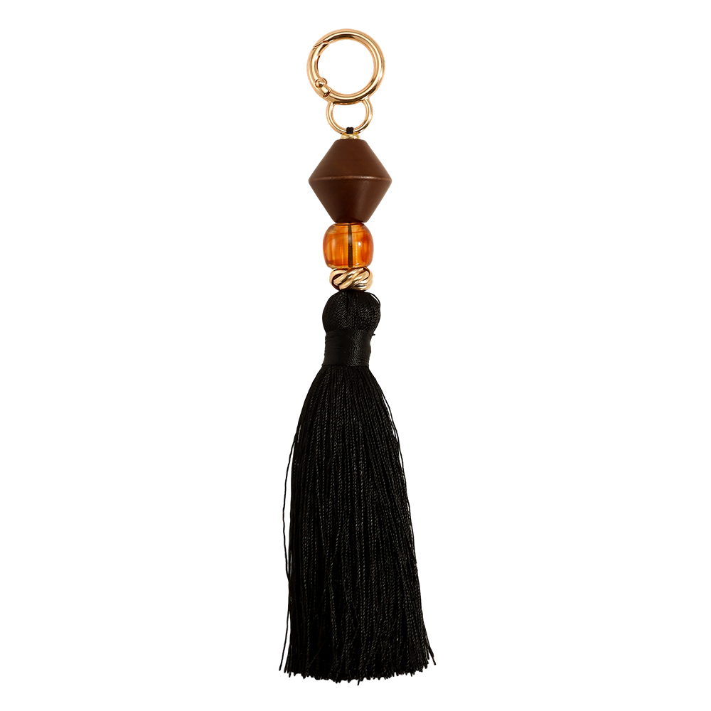 18cm black tassel bag tag/key ring