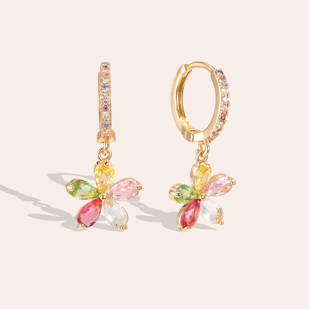 Gold-plated earrings 26mm zirconia flower  