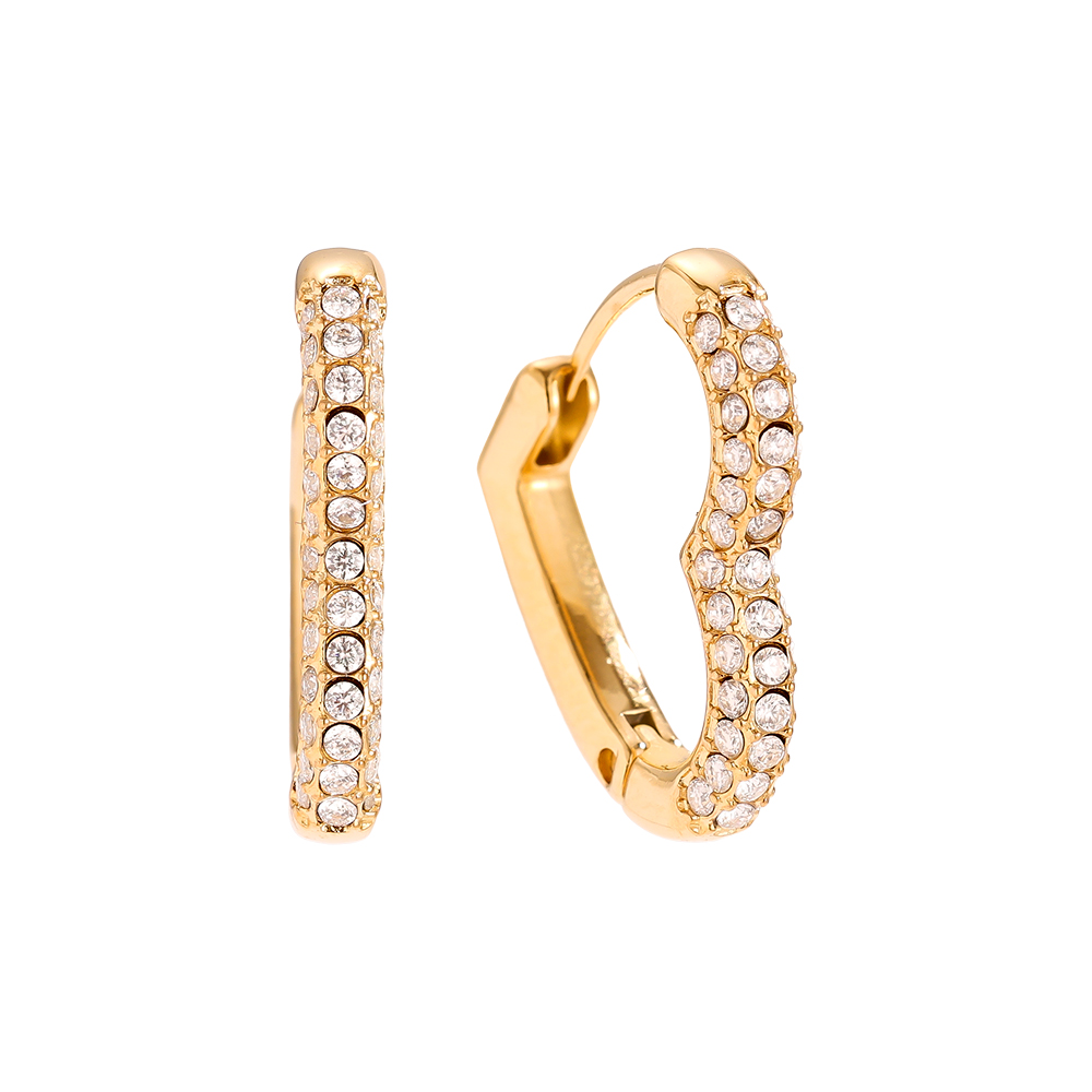 18mm Diamond Heart Hoop Stainless Steel Earrings   