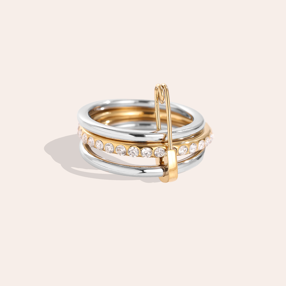 Three Layer Gold And Silver Diamond Ring Set Stainless Steel Ring    