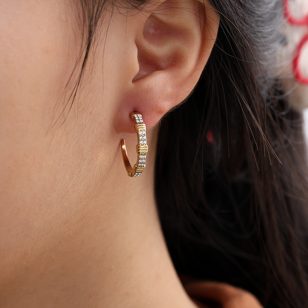 2cm Little Brikes Diamond Half Hoop Stainless Steel Earrings   