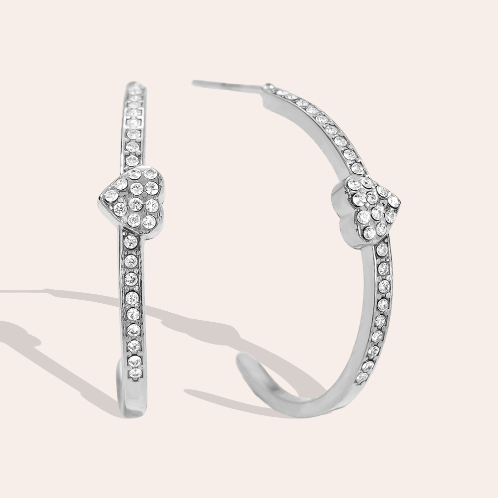 2cm Heart In Diamond Hoop Stainless Steel Earrings        