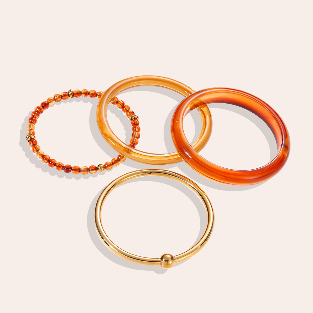 Stainless steel bangle set 6.5cm width 4 pieces acrylic 