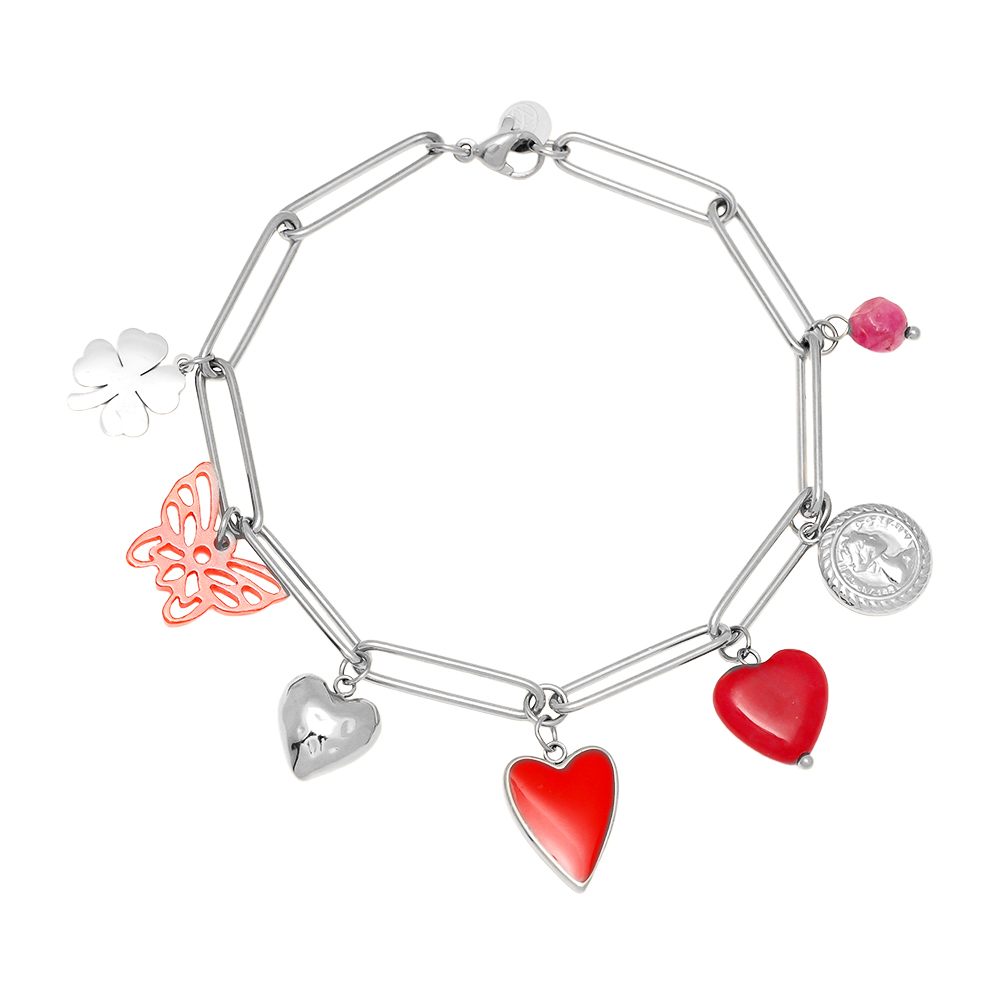 21cm Red Charms stainless steel bracelet 