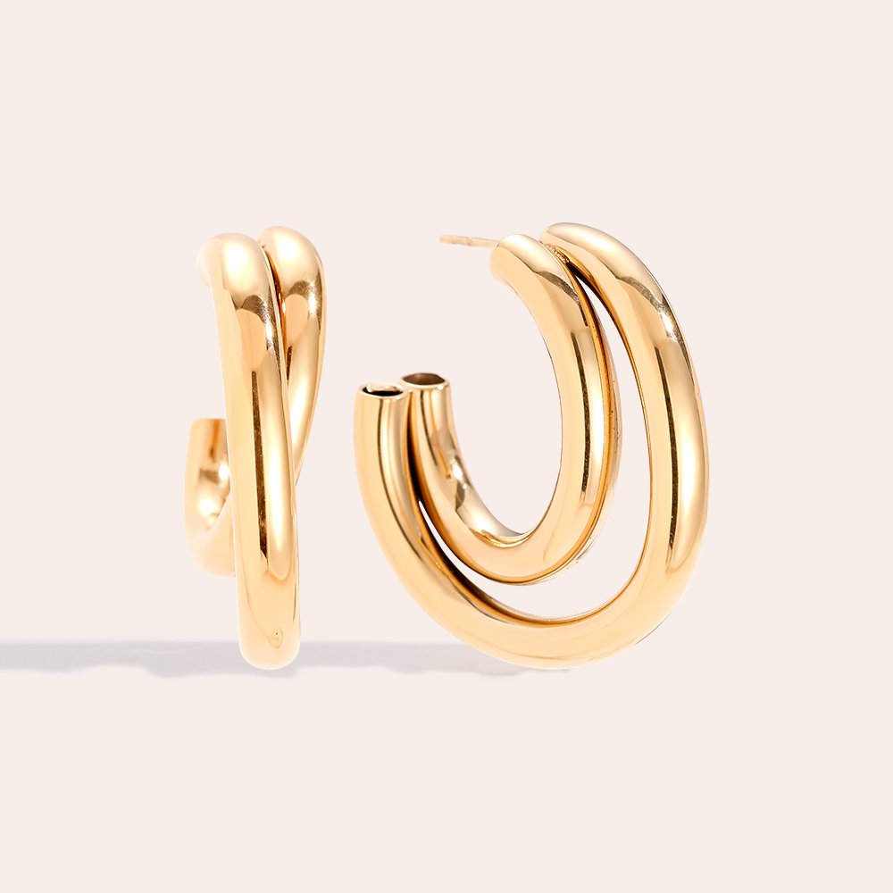 30mm Two Half Hoop Stainless Steel Earrings      