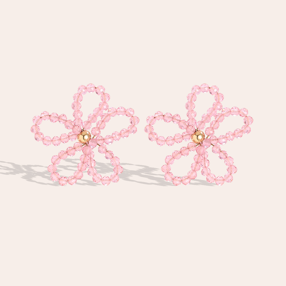 2.5cm crystal flowers stainless steel earrings   
