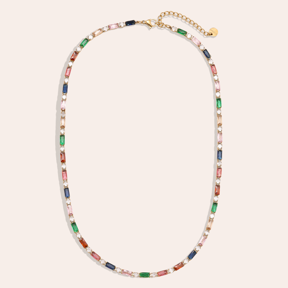 40cm Multi Colour Diamond Stainless Steel Necklace   