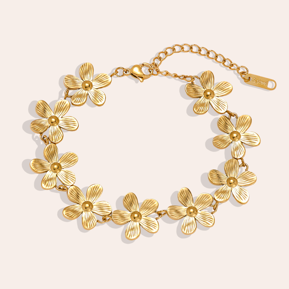 17cm golden flowers stainless steel bracelet  