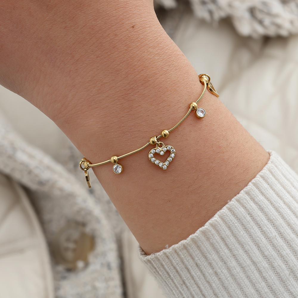 17cm Heart And Diamond Heart stainless steel bracelet    