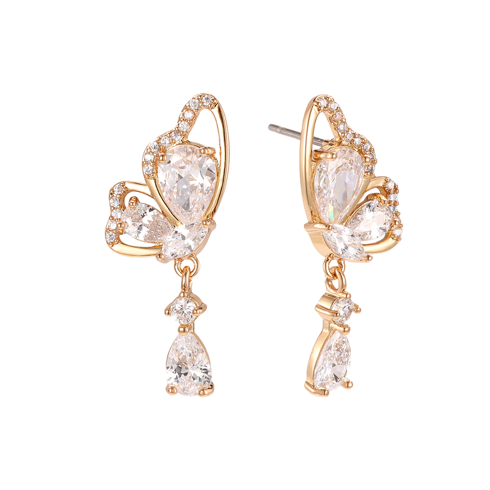 Gold-plated earrings 26mm zirconia butterfly