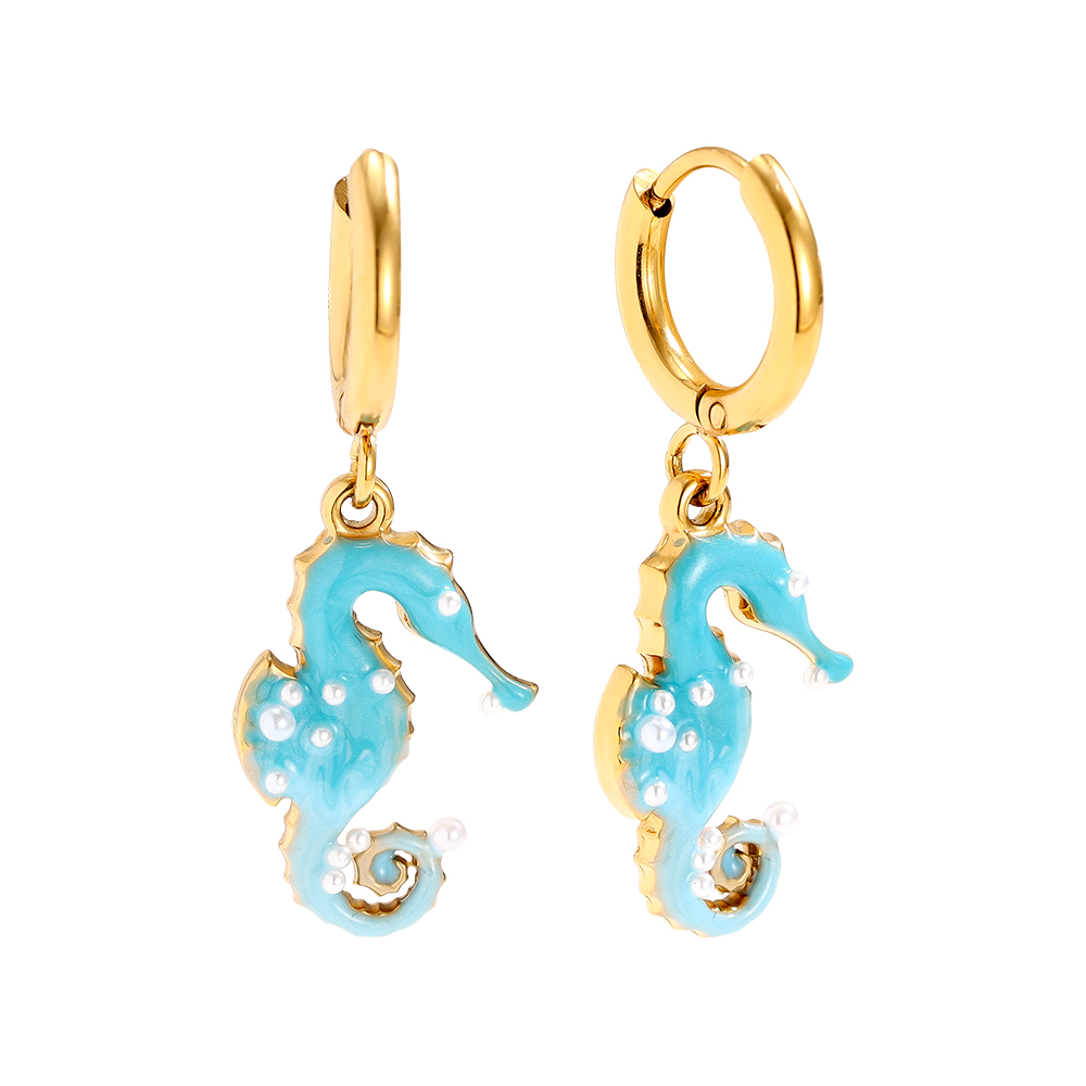 1.2*3cm blue seahorse stainless steel earrings   