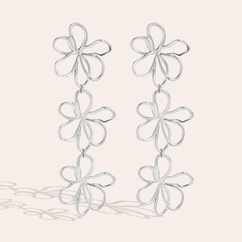25*75mm Three Flowers Stainless Steel Earrings     