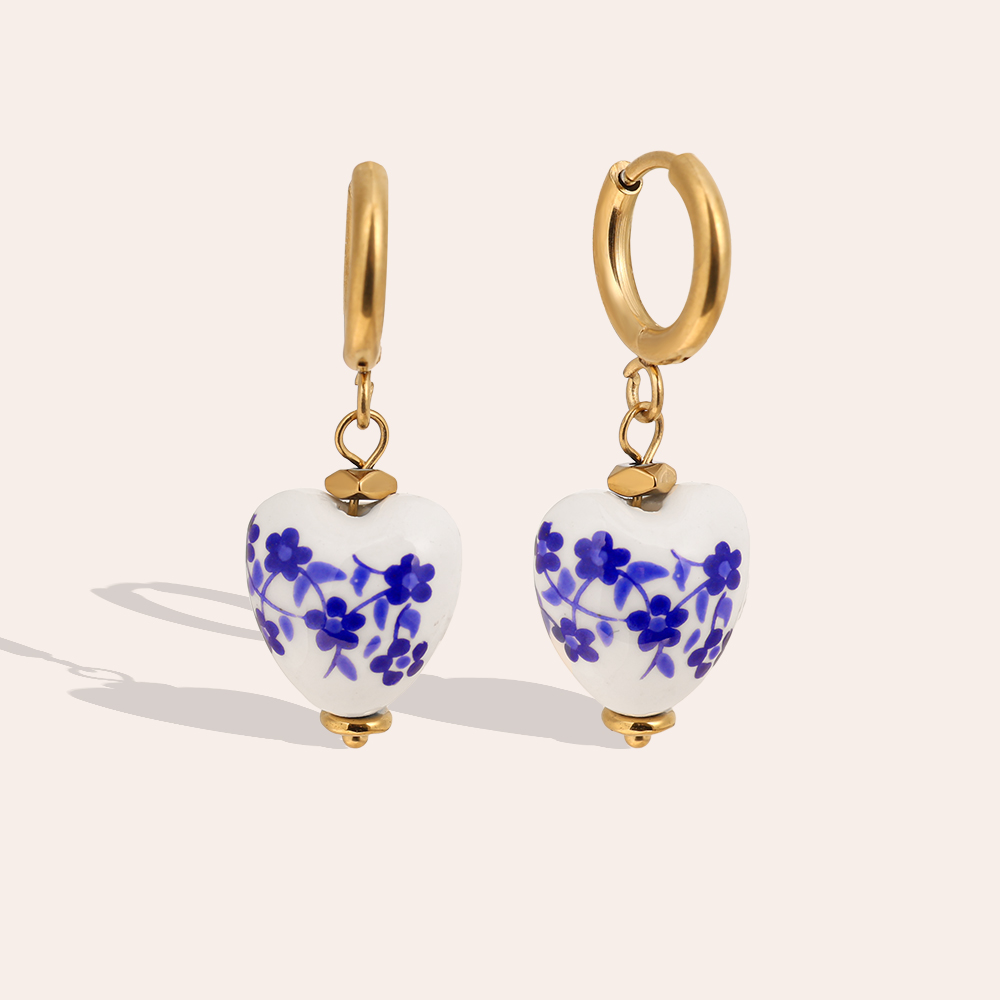 1.2*3.2cm heart ceramic stainless steel earrings   