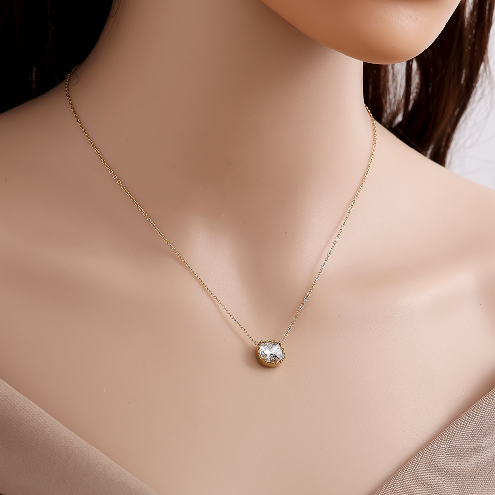 40cm square round glass stainless steel necklace     
