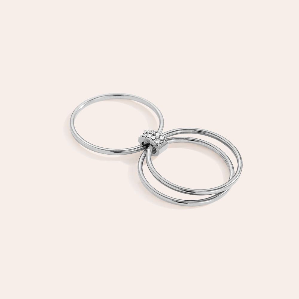  Three Simple Layer And Diamond Lock Ring Set Stainless Steel Ring