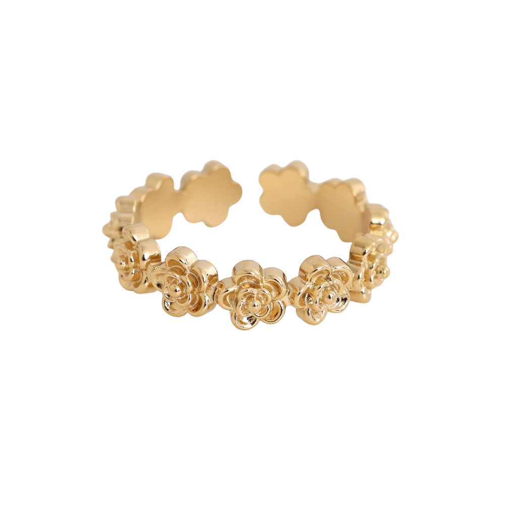 Adjustable many small flowers stainless steel ring    