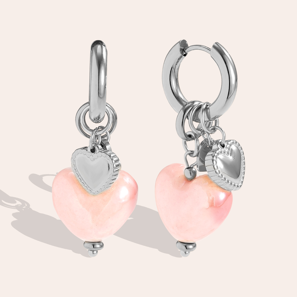 4.1*1.6cm Acrylic Pink Heart Stainless Steel Earrings      