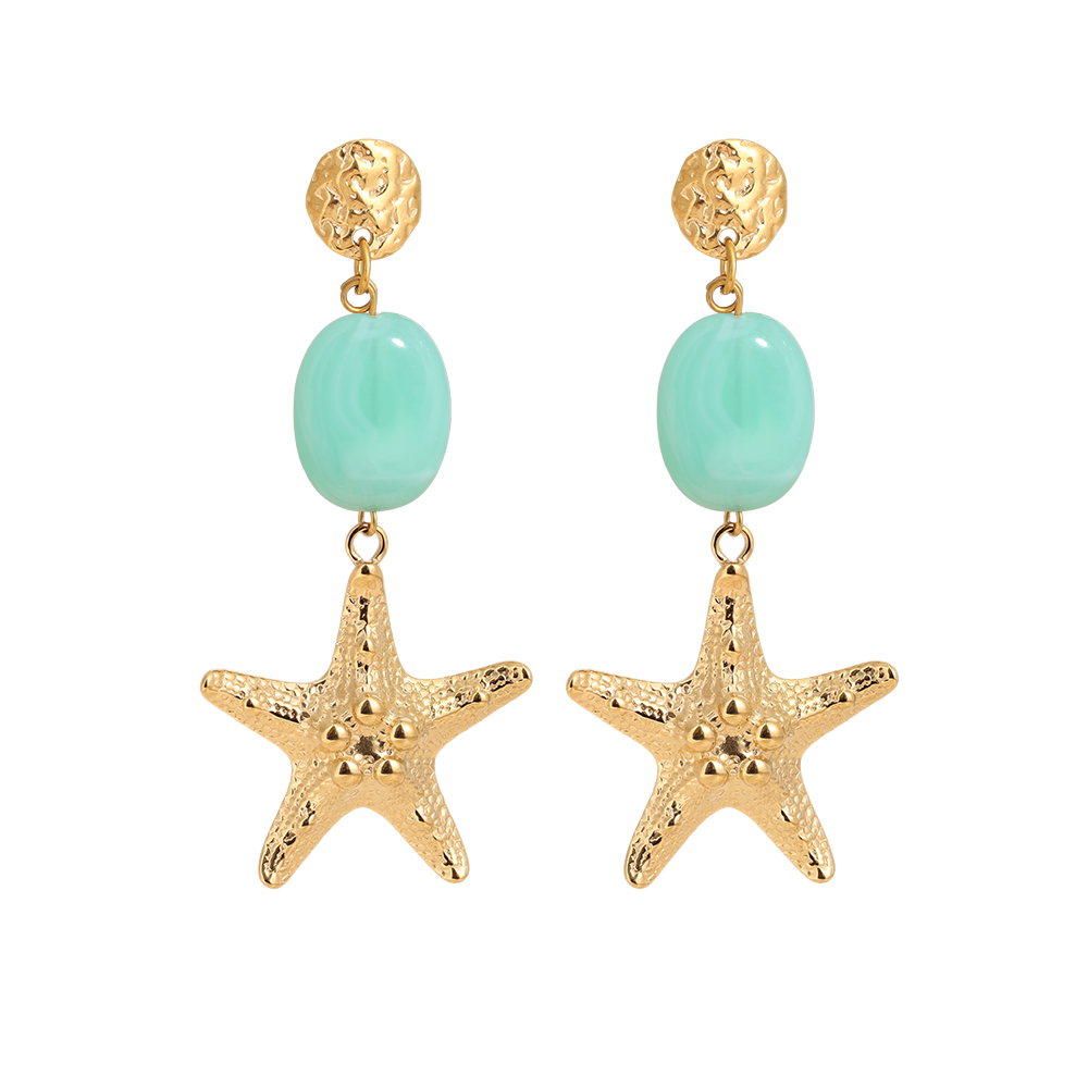 7cm large starfish and green acrylic stainless steel earrings     