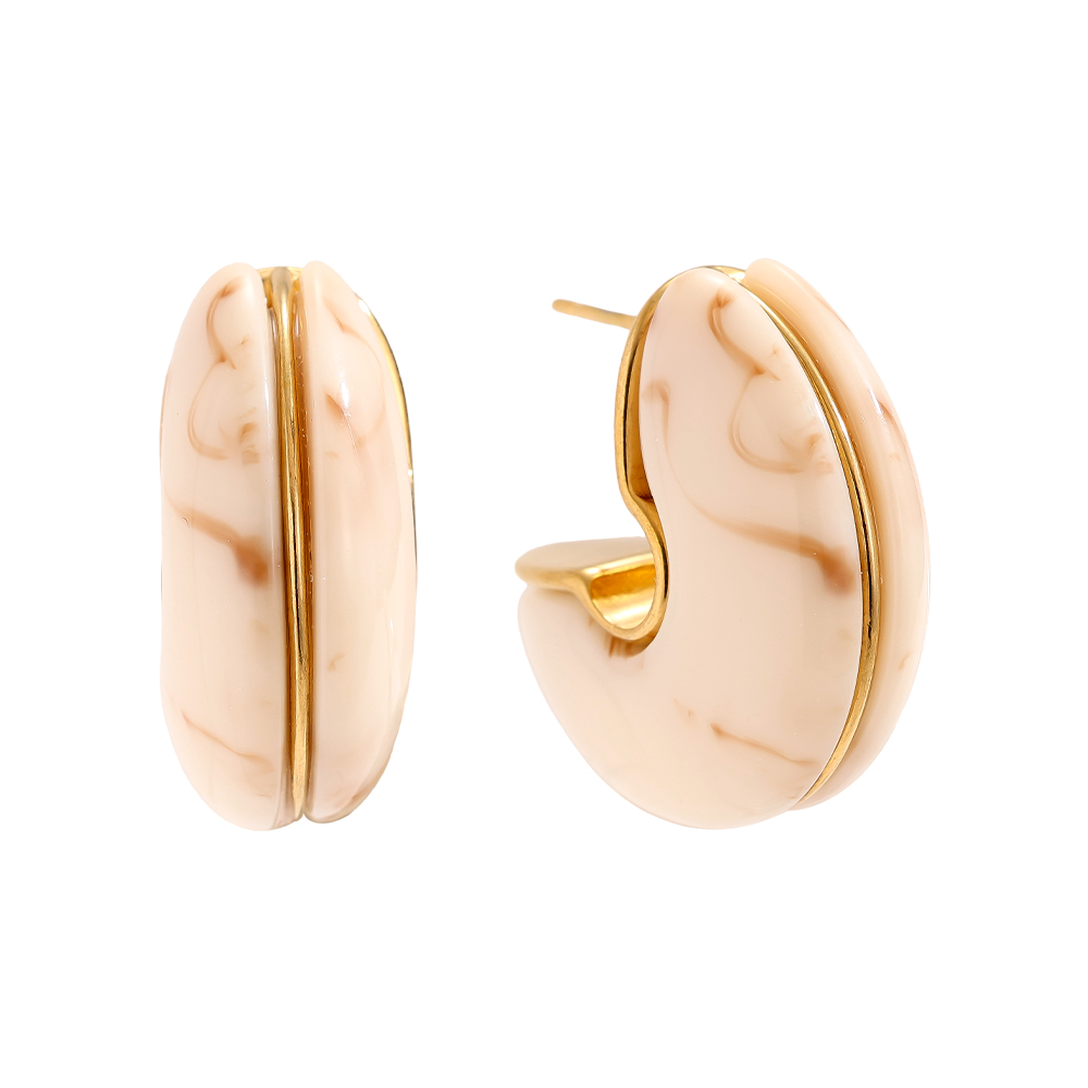 25mm Half Hoop Moon Resin Stainless Steel Earrings       