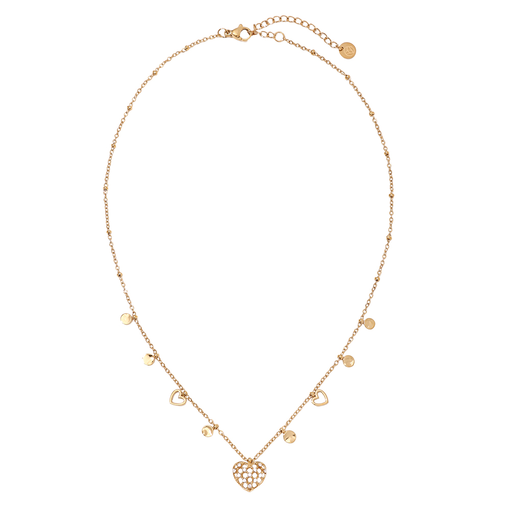 40cm mesh heart rhinestone charm stainless steel necklace 