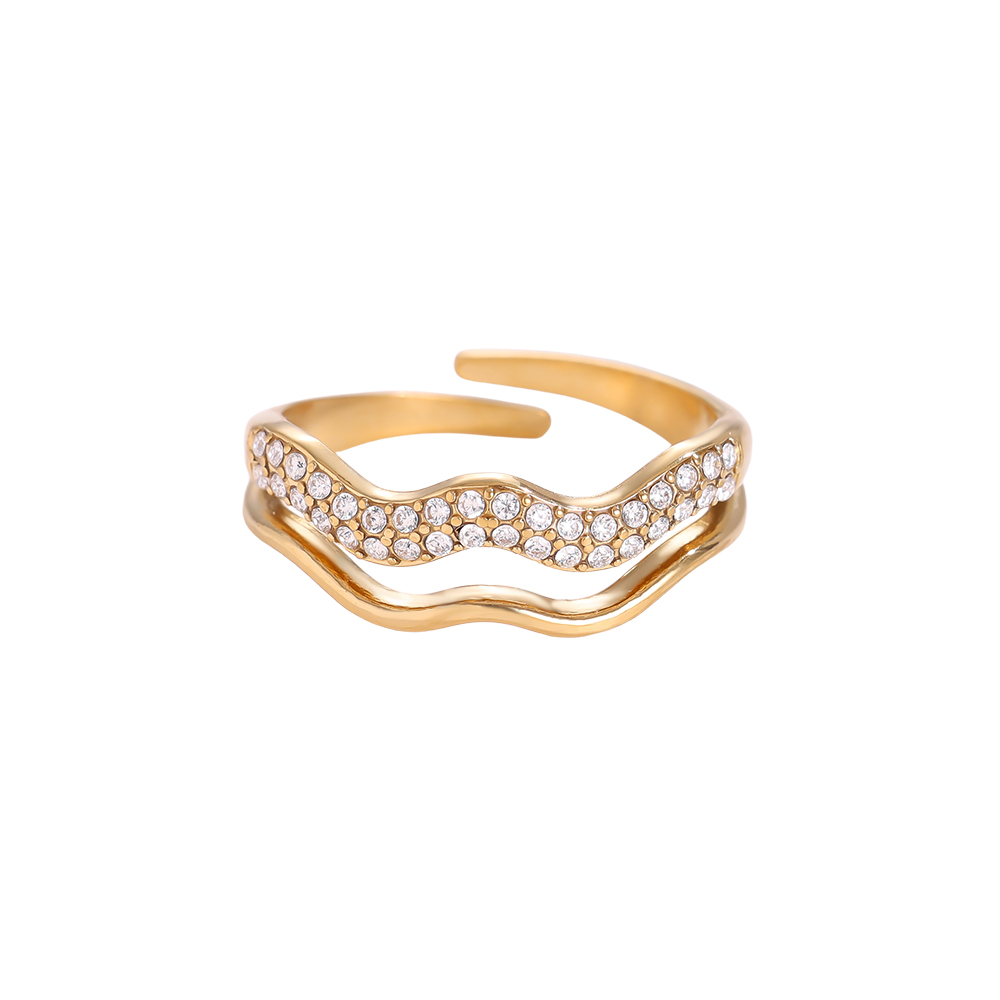 Adjustable double-layered small wave zirconia stainless steel ring    